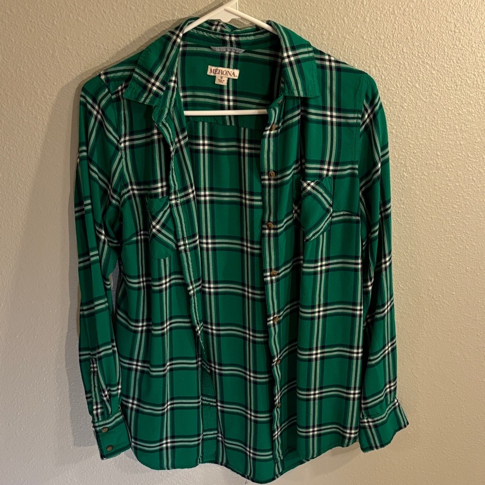 Merona Green and Navy Plaid Shirt -133sku